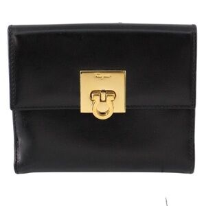 Ferragamo Black Leather Compact Wallet. In excellent condition